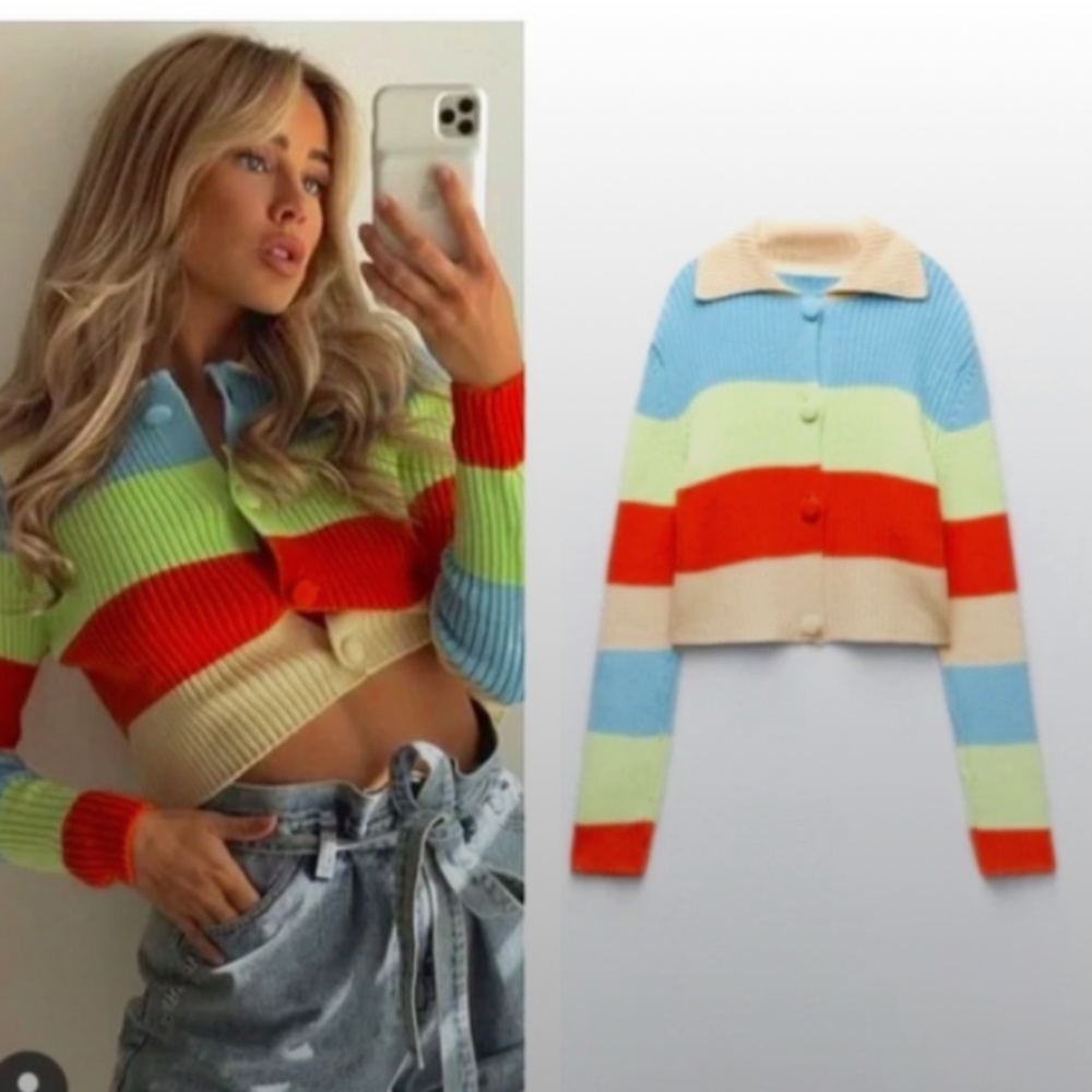ZARA ribbed knit striped cardigan blogger insta favorite NWT - Picture 2 of 14